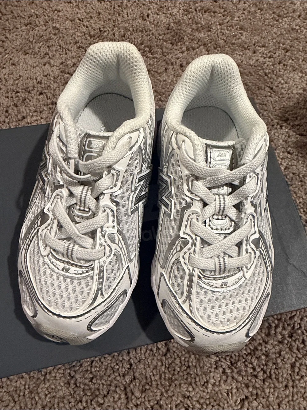 New Balance Kids White and Grey Mesh Athletic Sneakers
